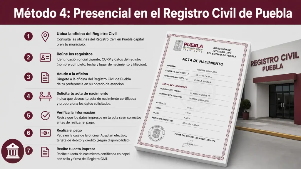 Método 4: Presencial en el Registro Civil de Puebla