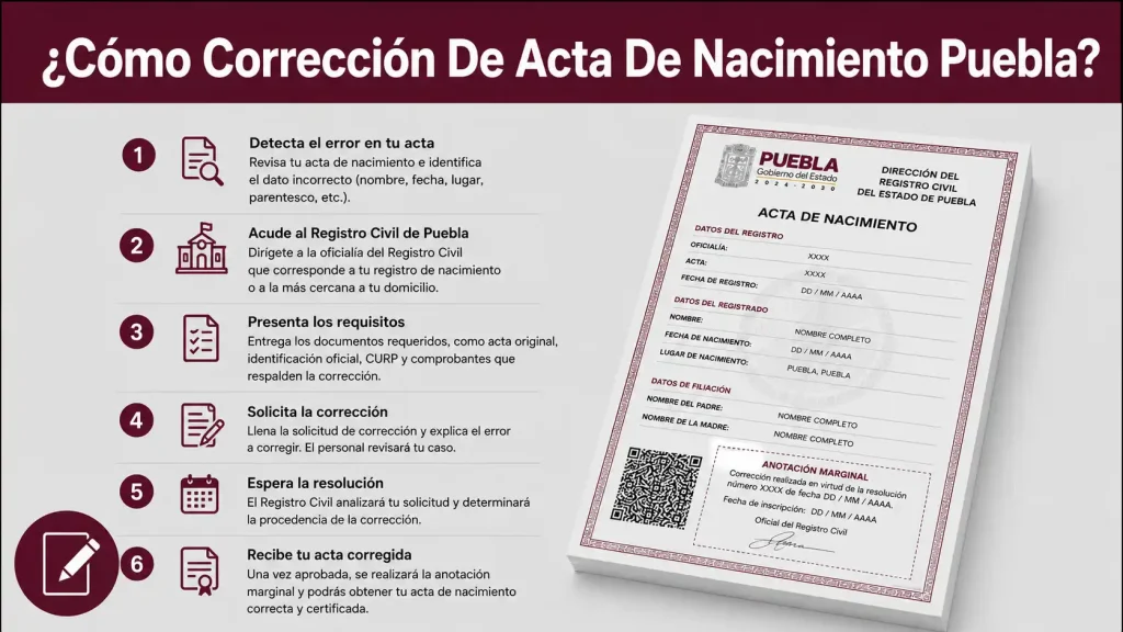 ¿Cómo Corrección De Acta De Nacimiento Puebla?
