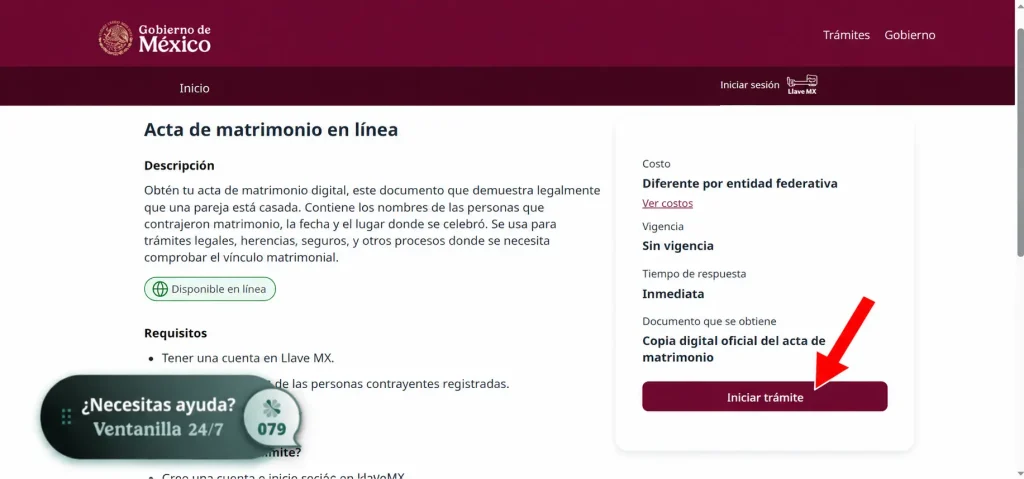 Paso 4: Inicia el Trámite
Baja en la página y da clic en Iniciar trámite.
Serás redirigido a la página de inicio de sesión de Llave MX.